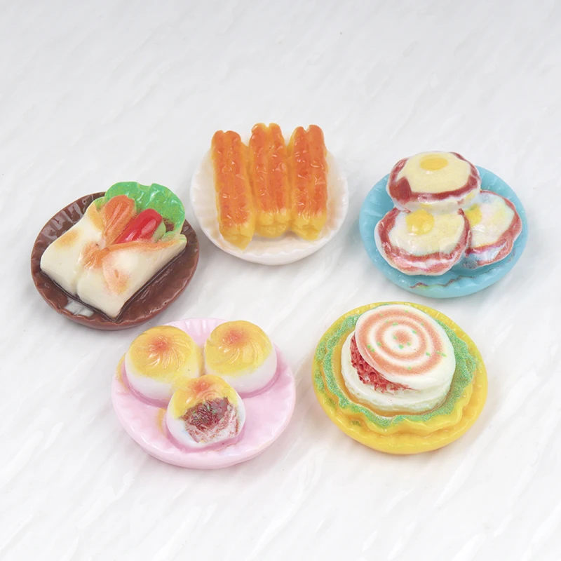 10/100pcs Fried Egg Hamburg Simulation Breakfast Flatback Cabochon DIY Dollhouse Accessories Scrapbooking Embellishments Kawaii