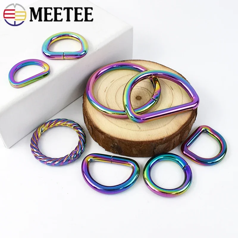 5Pcs 20/25/32/38mm Meetee Rainbow Metal O D Ring Buckles Bags Strap Adjust Loop Clasp Belt Clothes Hook DIY Hardware Accessories