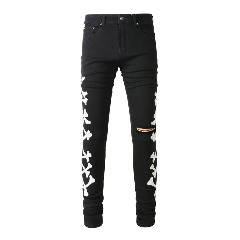 Fashion Designer Men Jeans Retro Stretch Slim Fit Patched Ripped Jeans Men Hole Trousers Streetwear Hip Hop Brand Pants Hombre
