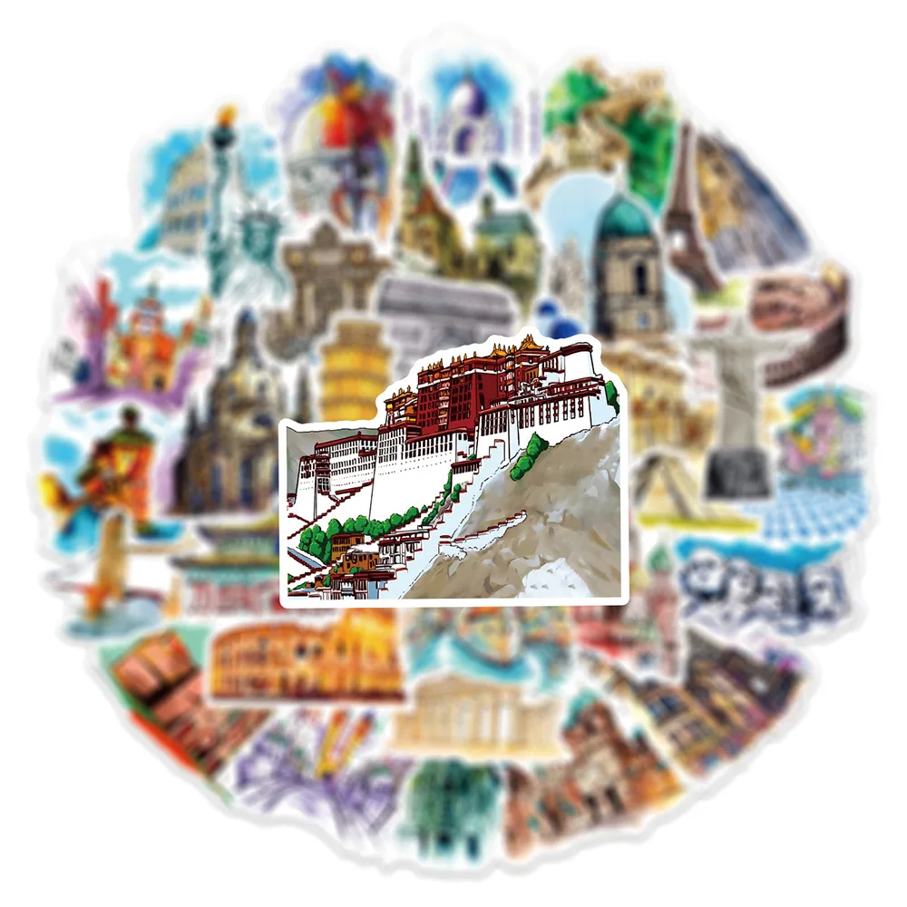 10/30/50PCS Travel World Famous Building Landmark Stickers Decal Skateboard Phone Laptop Notebook Car Luggage Decoration Sticker