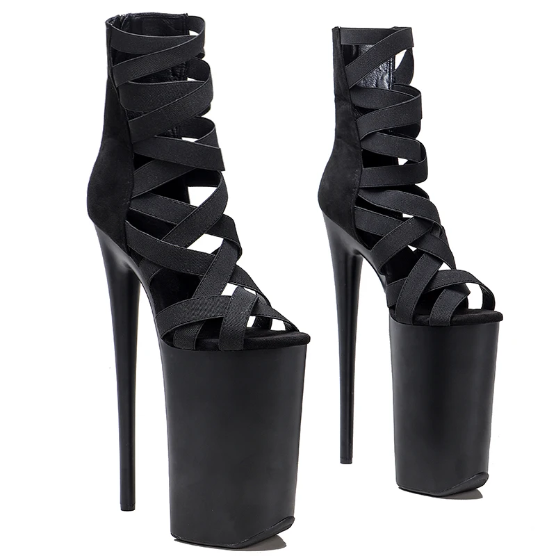 

Leecabe 26CM/10inches Women High Heel Platform Criss-Cross Cage Style Open Toe Lattice Design Bootie Sandals Pole Dancing Shoes