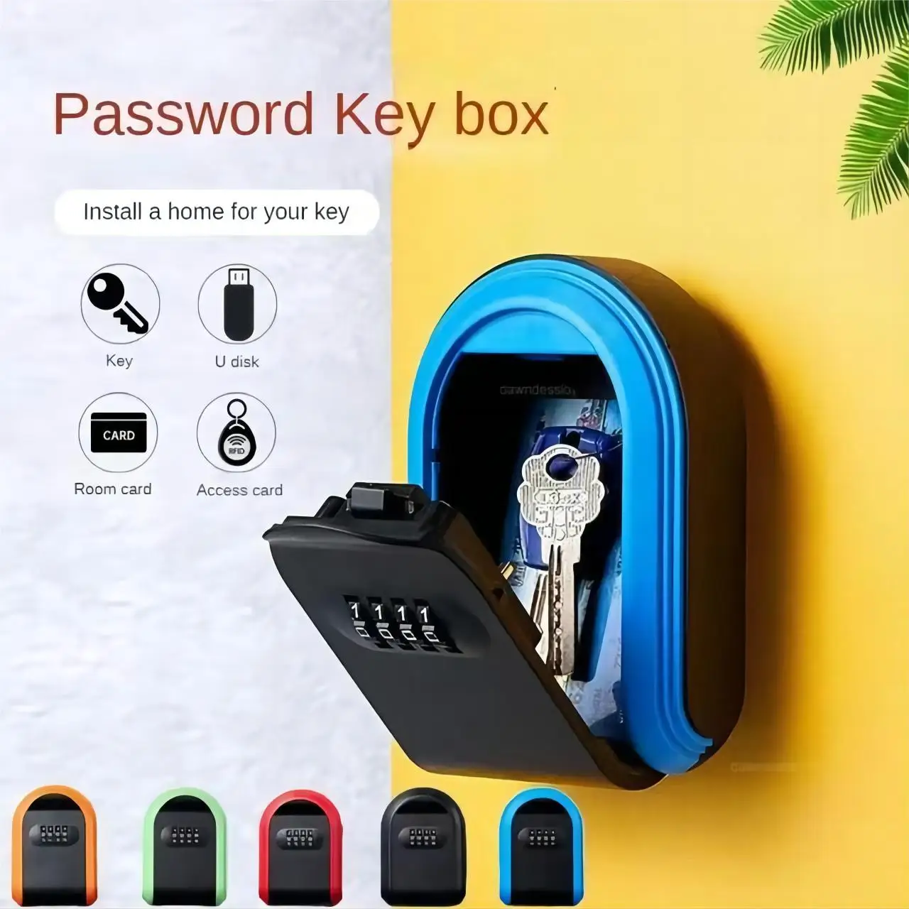 Wall Mounted Key Storage 4 Digital Combination Password Security Code Lock Key Lock Box For Home Office Storage Box Organizer