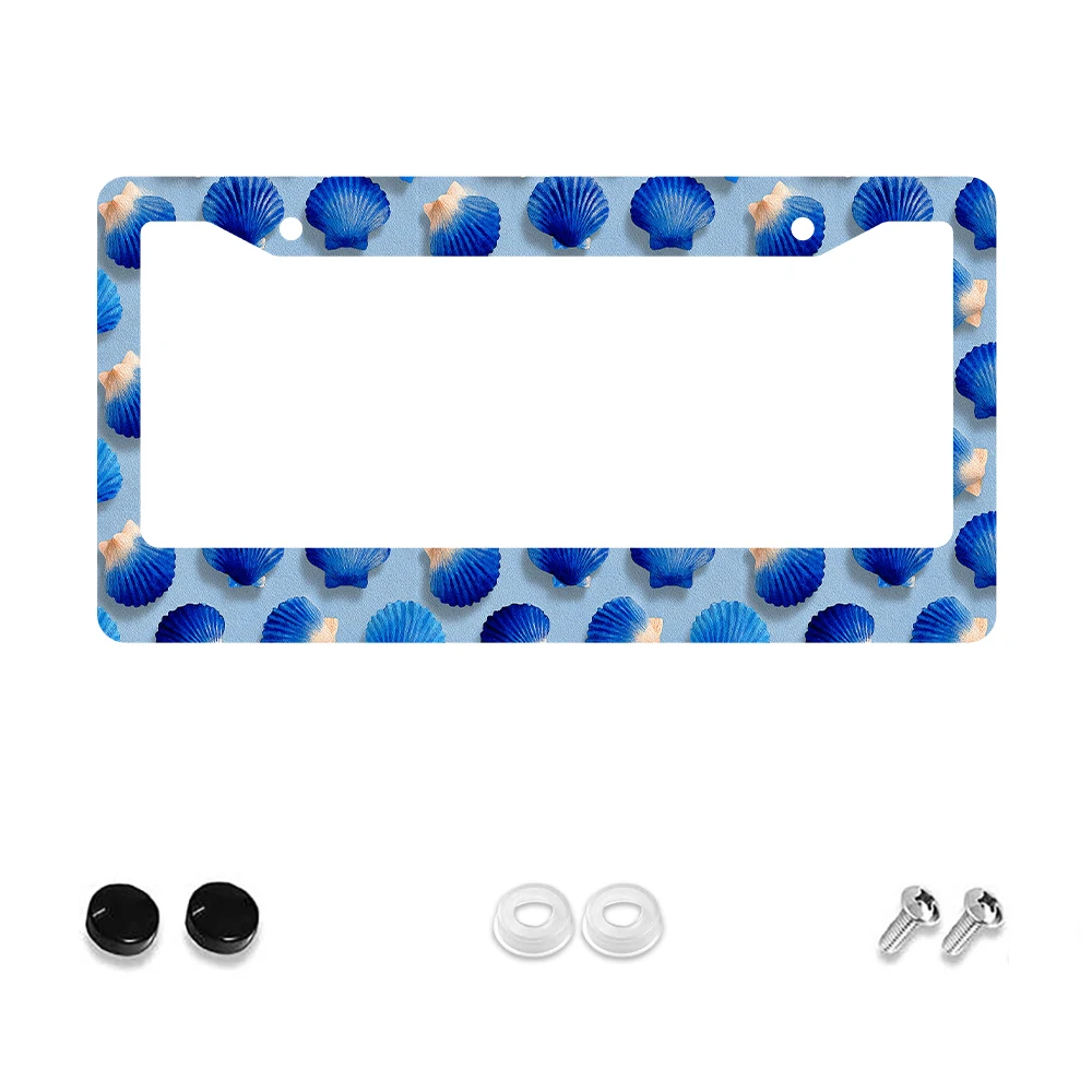 

1 шт., рамка номерного знака с синим узором в виде ракушки, 2 отверстия, алюминиевый материал, 6x12 дюймов с комплектом винтов, ретро-новинка, украшение автомобиля