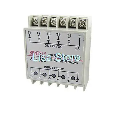 ST5-5DD Five 5 Phase Solid State Relay SSR 24V DC to 24V DC DIN Rail