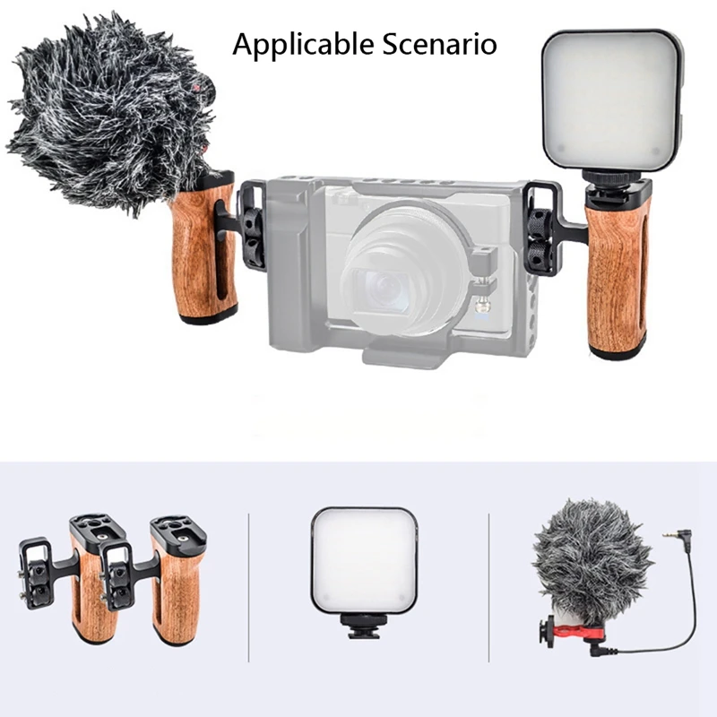 Деревянная рукоятка для фото, расширенная клетка, деревянная рукоятка, Холодный башмак для микрофона, видео светильник