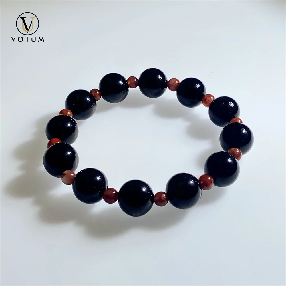 Votum Natural Black Obsidian with Red Carnelian Beaded Bracelet for Women Energy Protection Crystal Healing Stone Jewelry