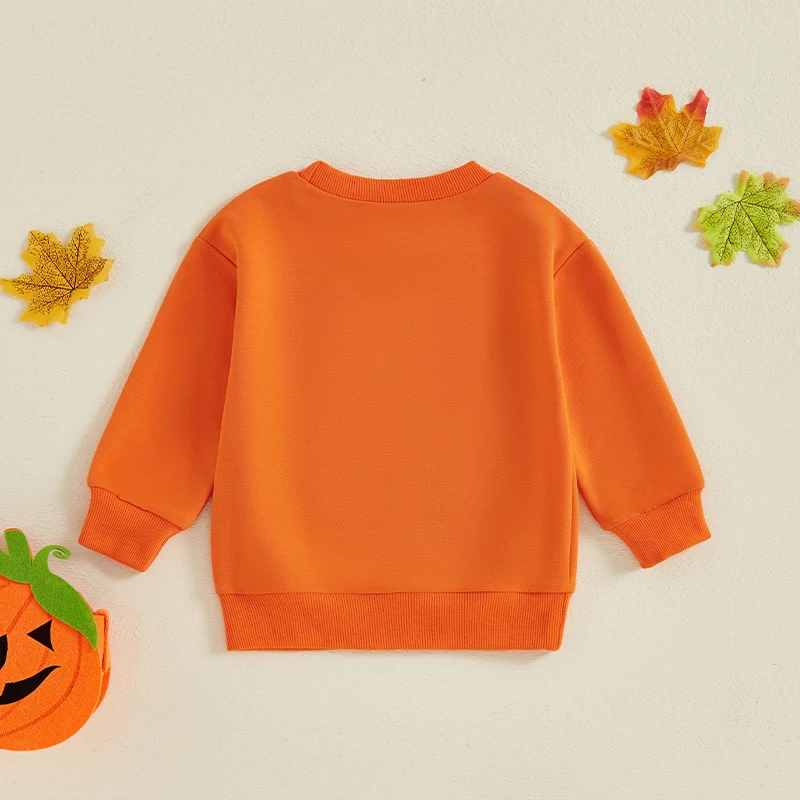 Baby Boy Girl Halloween Sweatshirts Pumpkin Embroidery Hoodies Crew Neck Long Sleeve Pullover Tops