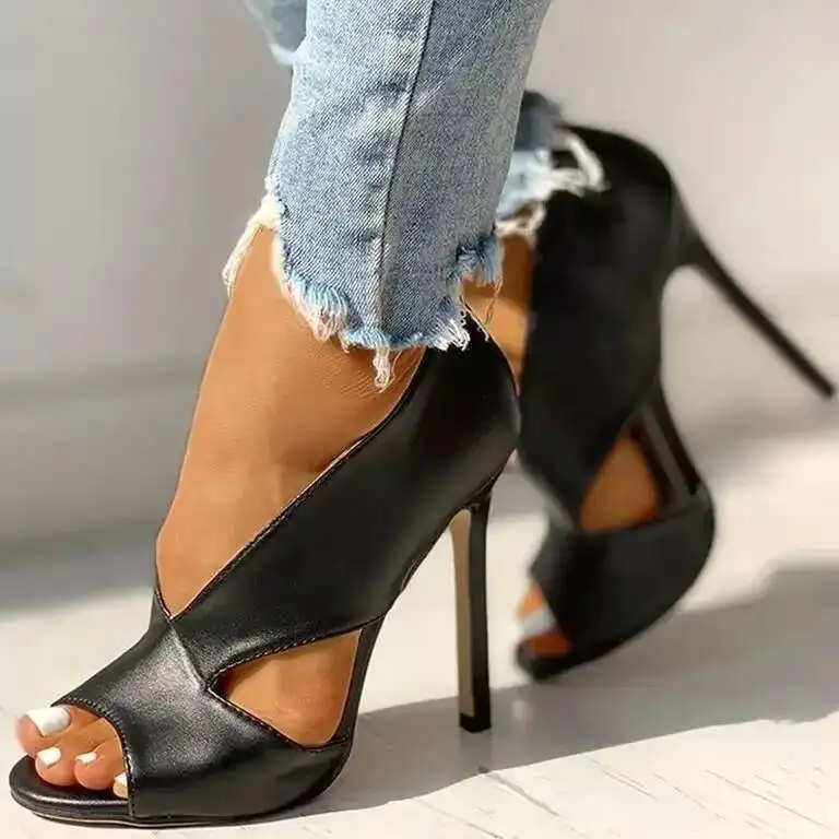 

Black Thin Heels Peep Toe Women's Sandals High Heels Shoes