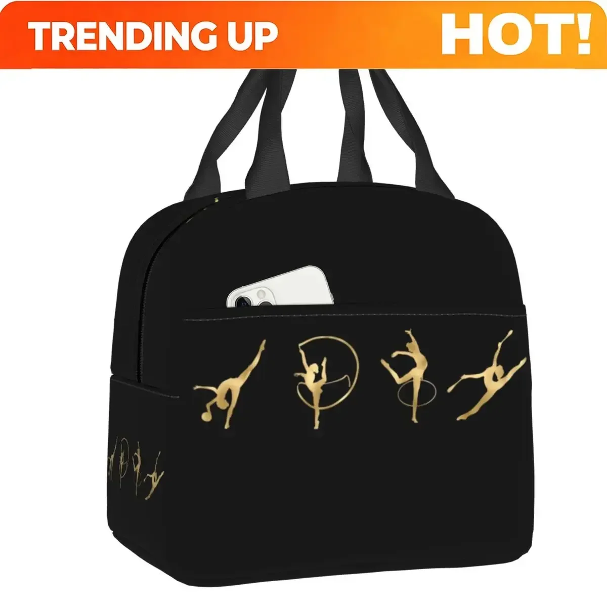 Custom Bag Custom Custom Rhythmic Gymnastics Gold LIne Thermal Insulated Lunch Bag Women Portable Lunch Tote For School Multifun