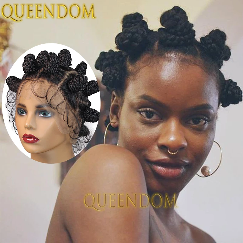 Parrucca sintetica piena del merletto per le donne nere scatola senza nodi intrecciata afran Bantu nodi parrucche New Twist Buns Cornrows Crochet trecce parrucca