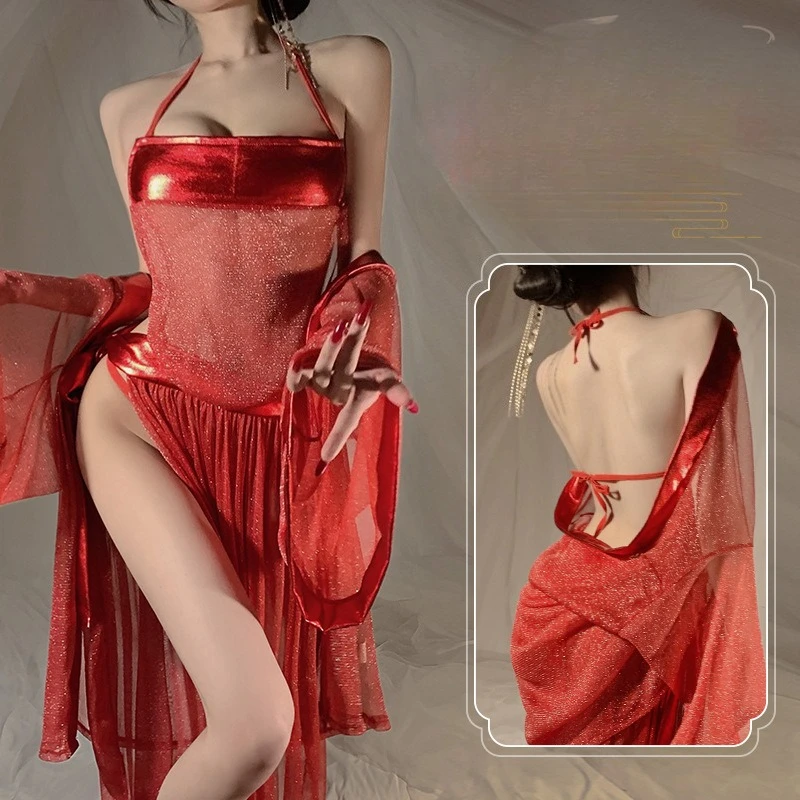 

Sexy Underwear Chinese Traditional Uniform Temptation Erotic Bellyband Ancient Style Hanfu See-through Bridal Role Playing Set