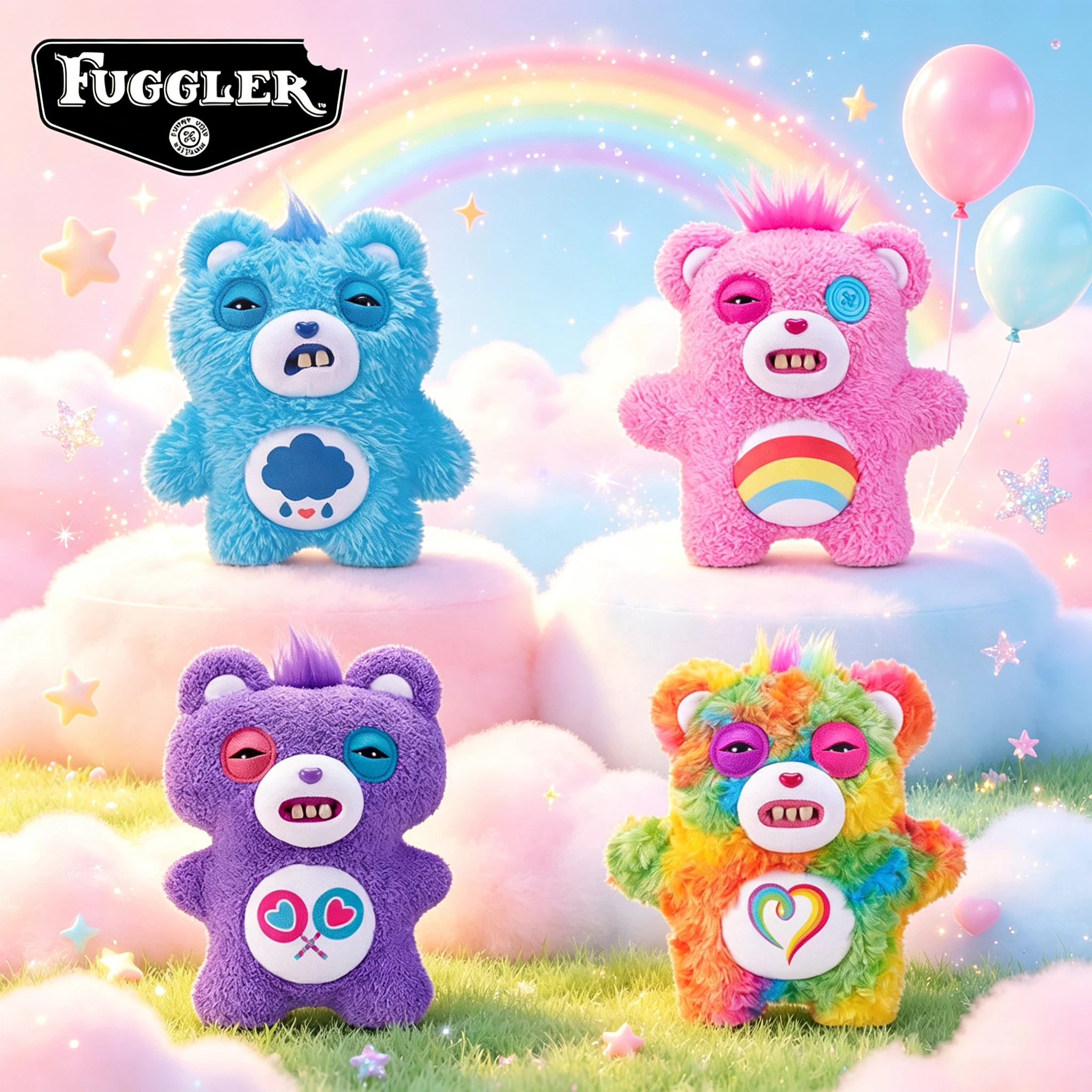 Peluche Fuggler X Care Bears, figurine monstre moche et amusante, jouet en peluche doux, personnage de dessin animé Care Bear, objet de collection, décoration, cadeau d'anniversaire