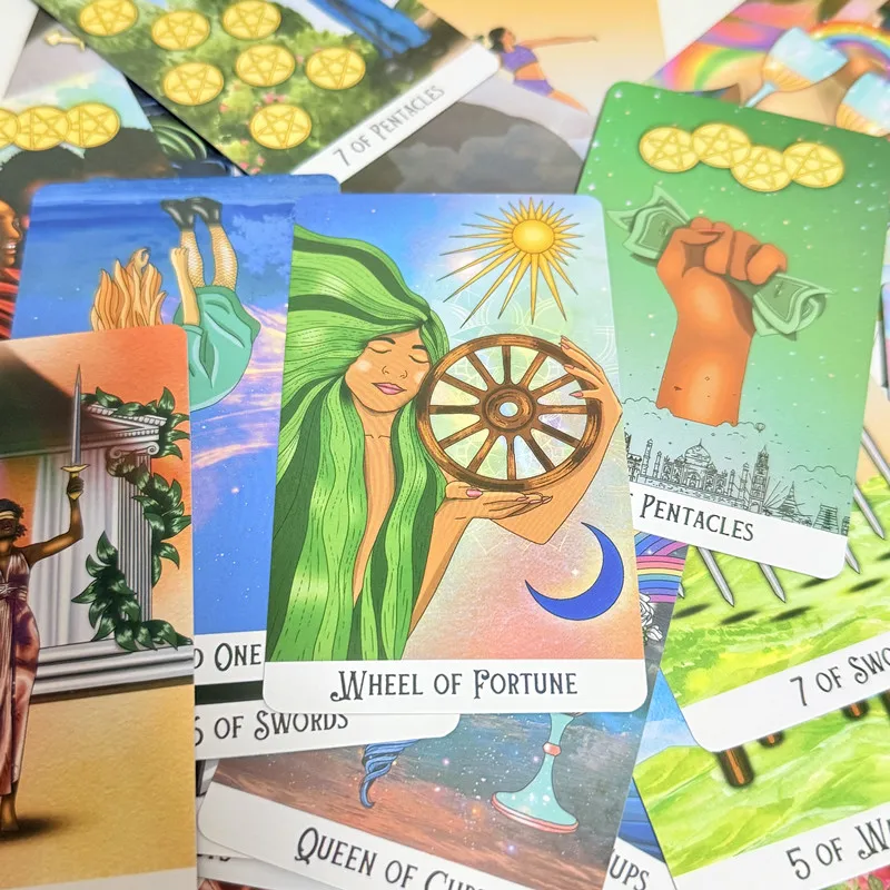 Dek Tarot Jiwa Mistik 78 Kartu 10*6.3Cm Versi Bahasa Inggris Tunggu Permainan Papan Tarot Warna Cerah Sepanjang Dek