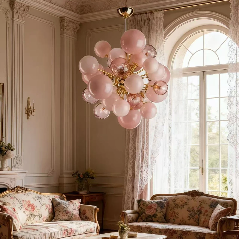 Girl Heart Pink Bubble Glass Pendant Modern Bedroom Personalized LED Light Warm Living Room Dining Room Decorative Lighting