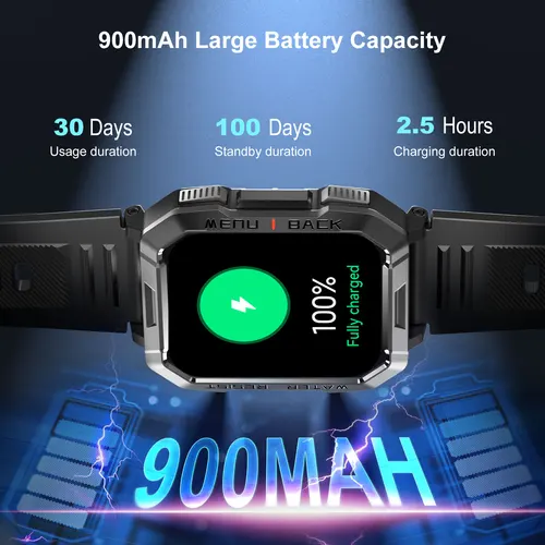 Imagen 2 del producto Reloj inteligente Blackview W60 resistente al agua con iluminación de emergencia pantalla de 2,01 pulgadas batería grande de 900mAh BT relojes deportivos al aire libre para hombre