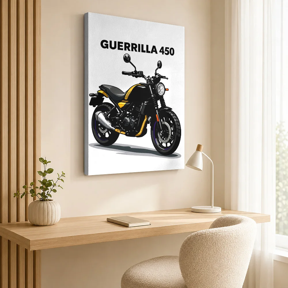 Indian Guerrilla 450 Motorcycle Framed Canvas Poster Customized Photo Clean Lines With Detailed Shading Wall Art For Man Cave