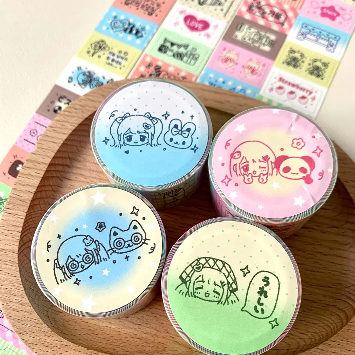 Kawaii Label Sticker Tapes Graffiti Style Deco Sticker for Arts Crafts Album Decorative Masking Tapes Journal Planner
