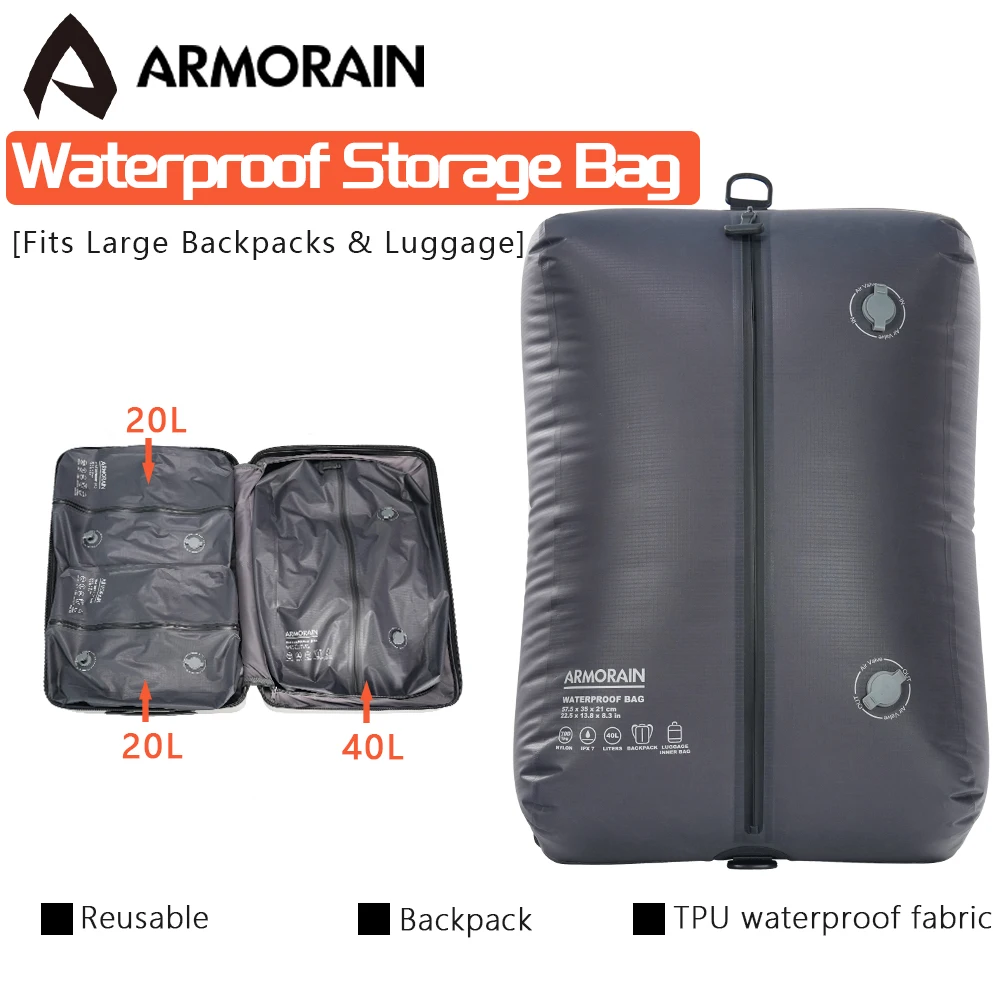 Waterproof Storage Bag Airtight Vacuum Compression Backpack 70D Grid Nylon Lightweight Foldable Travel Pack for Home Outdoor Use