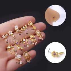 2022 New 1Pcs Fashion 316L Surgical Stainless Steel CZ Dangle Nose Studs Colorful Indian Screw Nose Rings Nose Piercing Jewelry