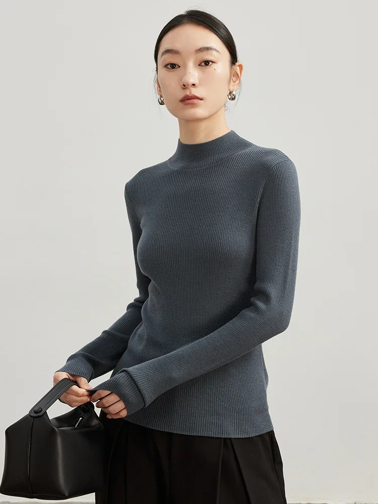 SuyaDream Women 100%Merino Wool Mock Neck Basic Slim Pullovers 2023 Fall Winter Comfortable Sweaters Charcoal Khaki