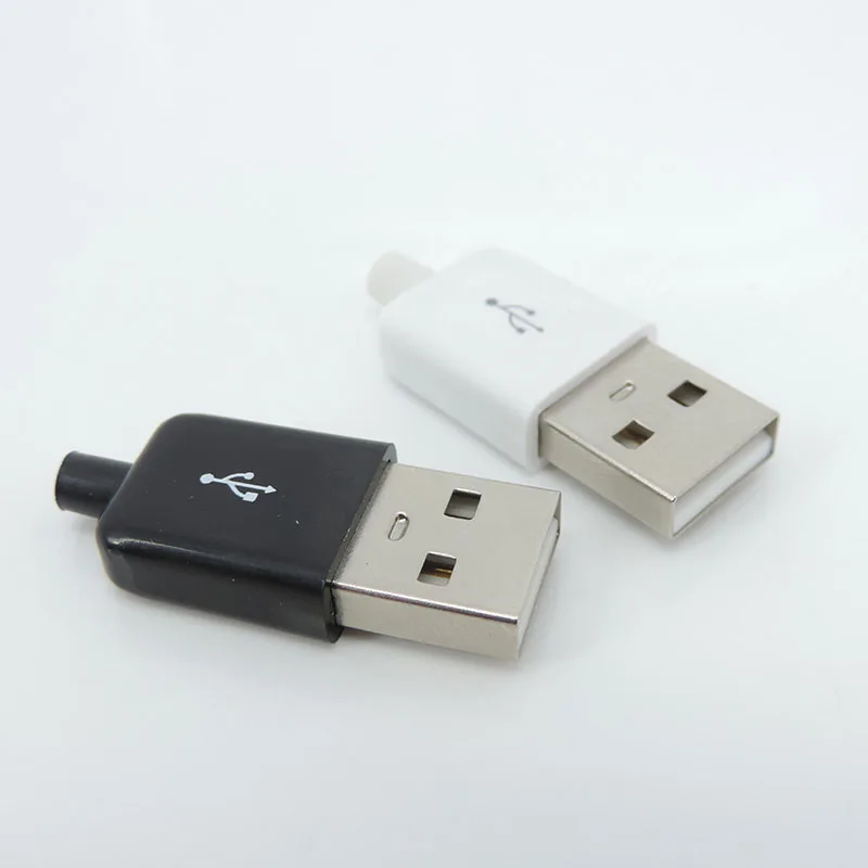 10Pcs 4 Pin USB 2.0 Type A Male Plug Connector diy Socket With Black White Plastic Cover USB  Type-A Soldering for repair DIY