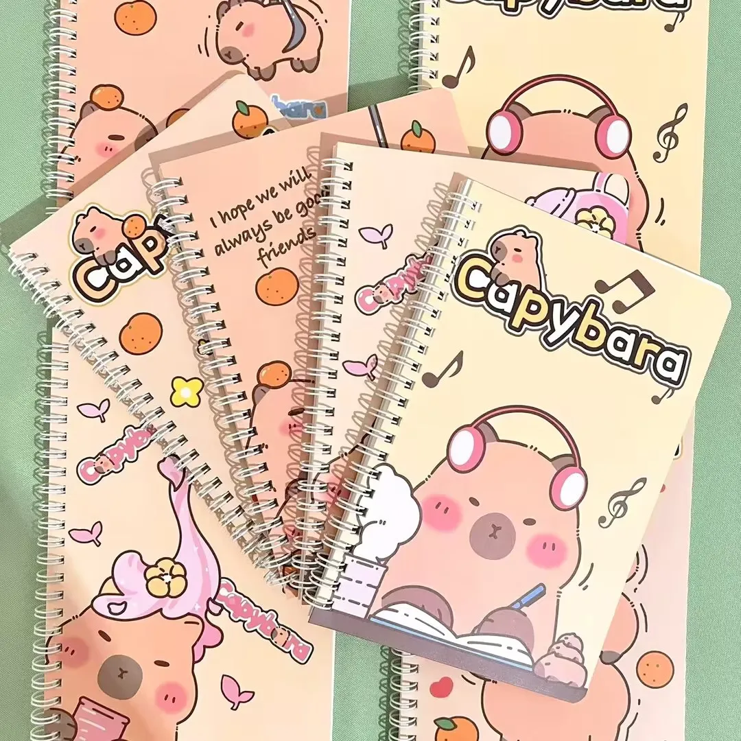 4Book/Set Kawaii Capybara A5 Spiral Notebook Cute Cartoon Lined Journal Student Office Notepad Diary School Stationery Gift