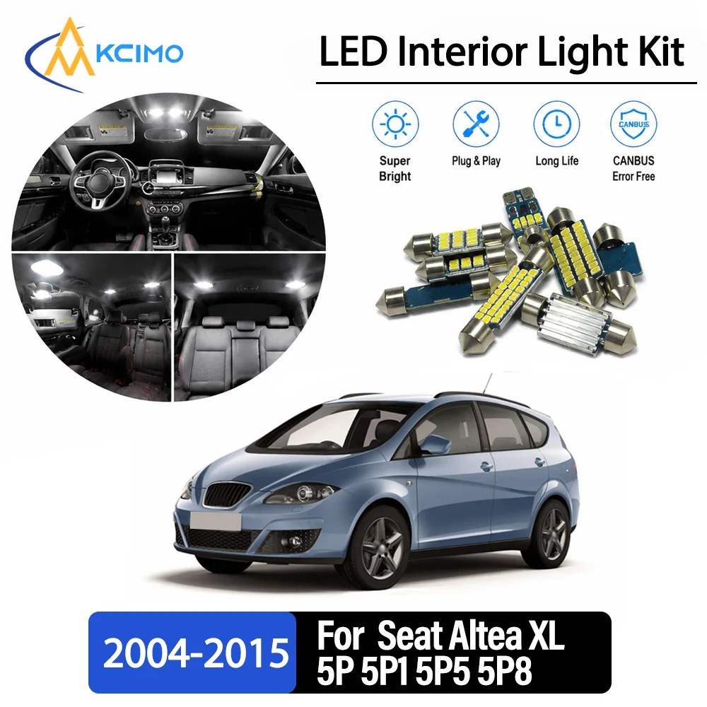 For  Seat Altea XL 5P 5P1 5P5 5P8 2004-2015 No-Wire Continuous Glow Auto Interior LED Bulb Remodel Set Cabin Refit Lamps