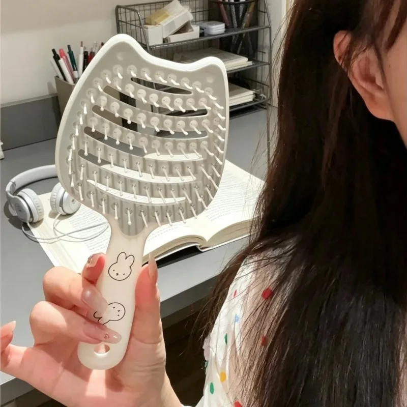 New Miffy Cat-Ear Volumizing Hair Brush - Ribbed Scalp Massage Comb for High Skull Top, Perfect for Women with Long Wavy Hair
