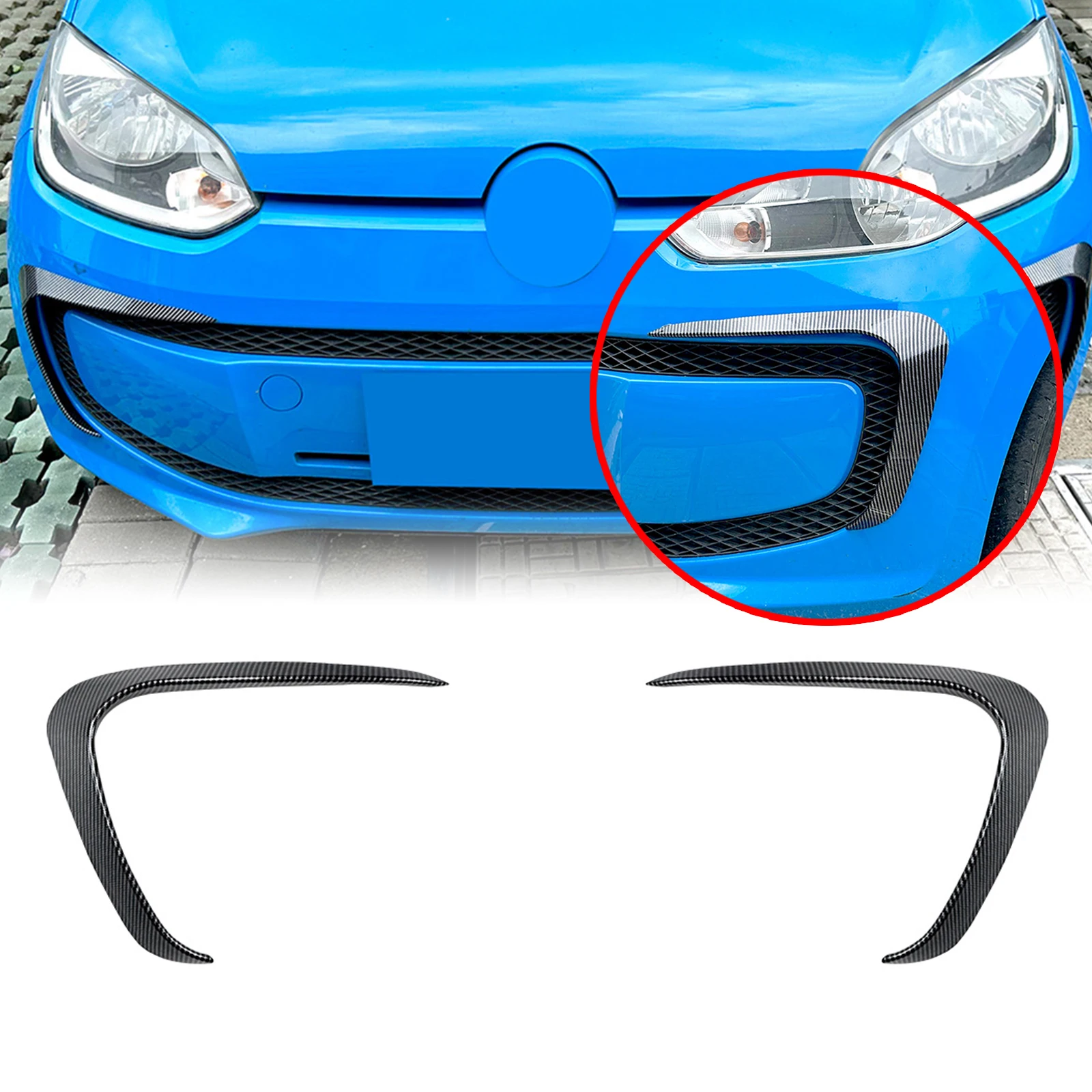 

Для Volkswagen VW Up 2011-2015 передний бампер, боковые накладки вентиляционного отверстия, крышка из углеродного волокна/глянцевая черная впускная рама, спойлер, канавки