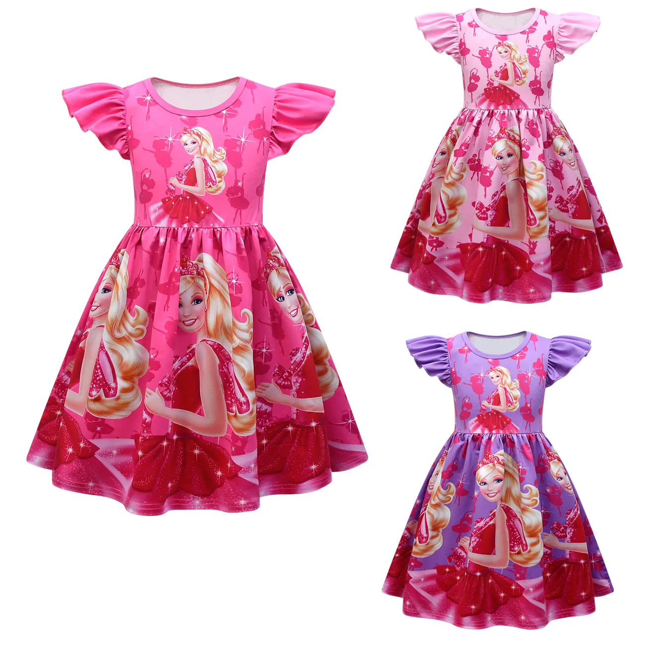 

Princess Girls Dress Barbee Rainbow Pageant Princess Party Dress Cartoon Movie Character Printed Clothing For Kids Girls