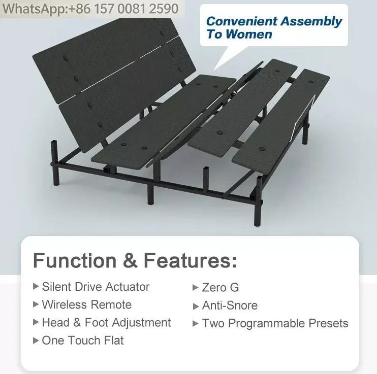Foldable Electric Adjustable Bed Frame Queen Size Beds with USB Port Massage zero Gravity