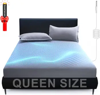 Lenzuolo con angoli di messa a terra Queen Size, fogli di messa a terra-fibra d'argento puro e cotone organico + cavo di messa a terra + penna Tester In