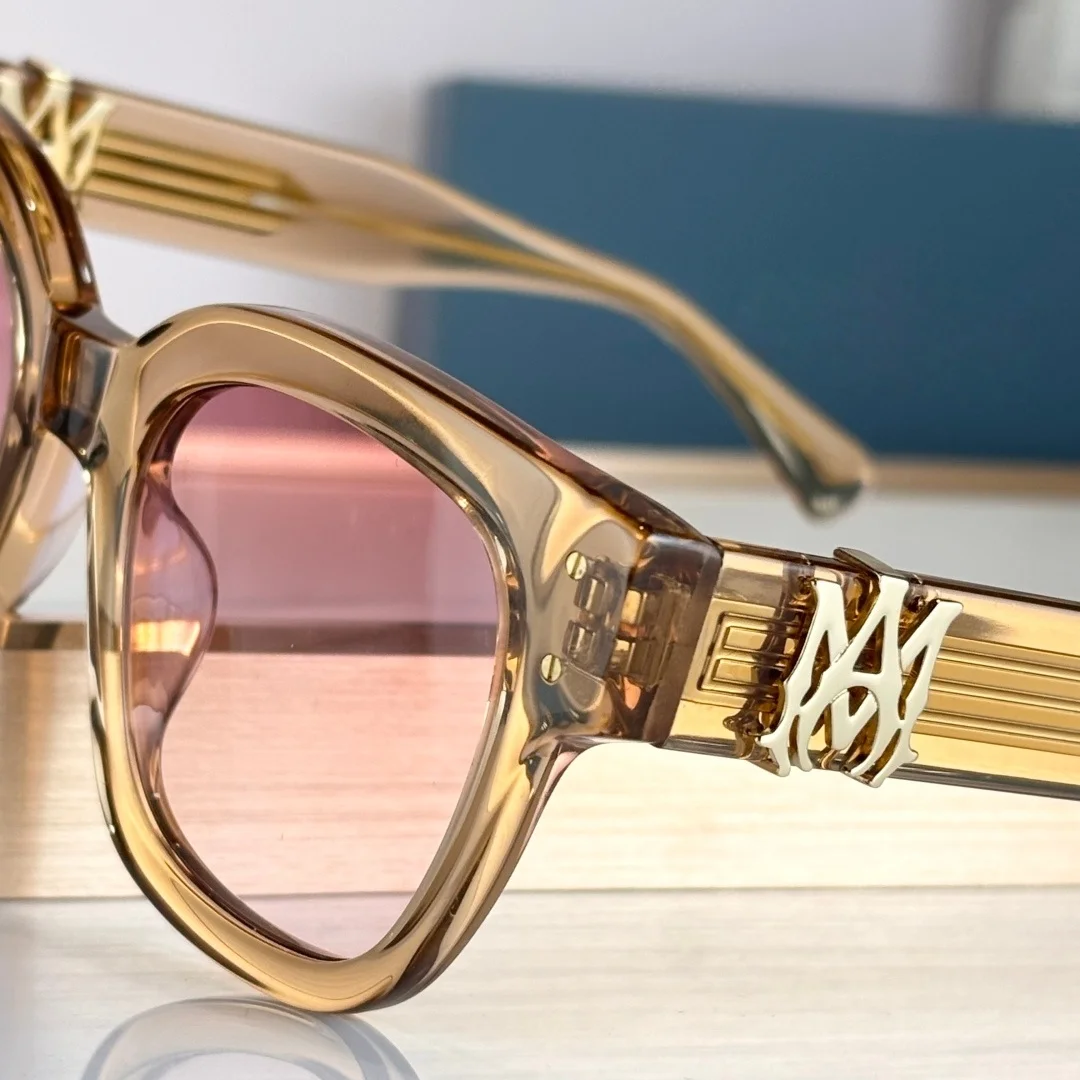 AMACSN1004 Sunglasses Man Woman,Unique Designer Square Eyewear,Translucent Brown Frame,Gold Logo Detail,UV400 Sun Shades