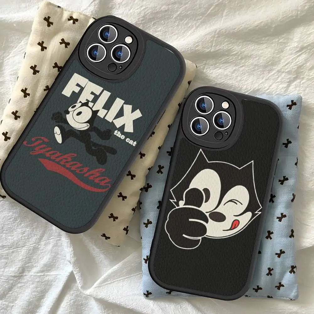 

Anime Cartoon F-felix The Cute Cat Phone Case Hard Leather For IPhone 16 15 14 13 12 Mini 11 14 Pro Max Xs X Xr 7 8 Plus Fundas