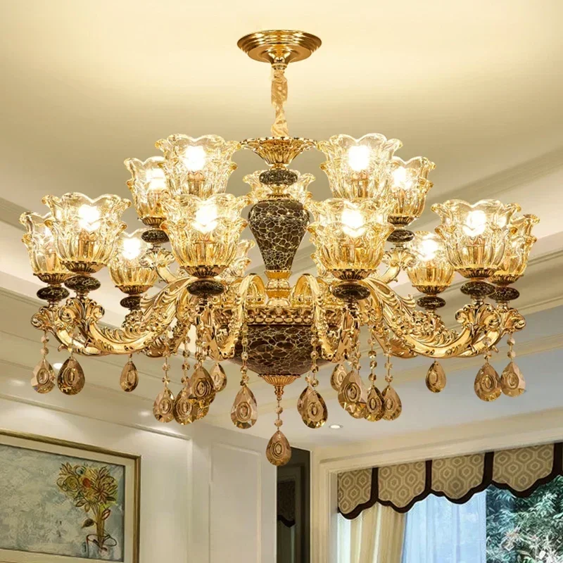 

French Luxury Crystals Chandelier Modest Ceiling Lamps for Room Atmosphere Minimalist Ceramic Bedroom Led Lights Home-appliance