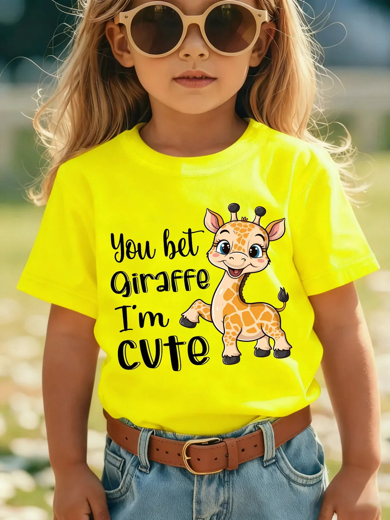 You Bet Giraffe Im Cute Cartoon Baby Giraffe Graphic Tee For Girls Kids Casual Animal Short Sleeve Shirt