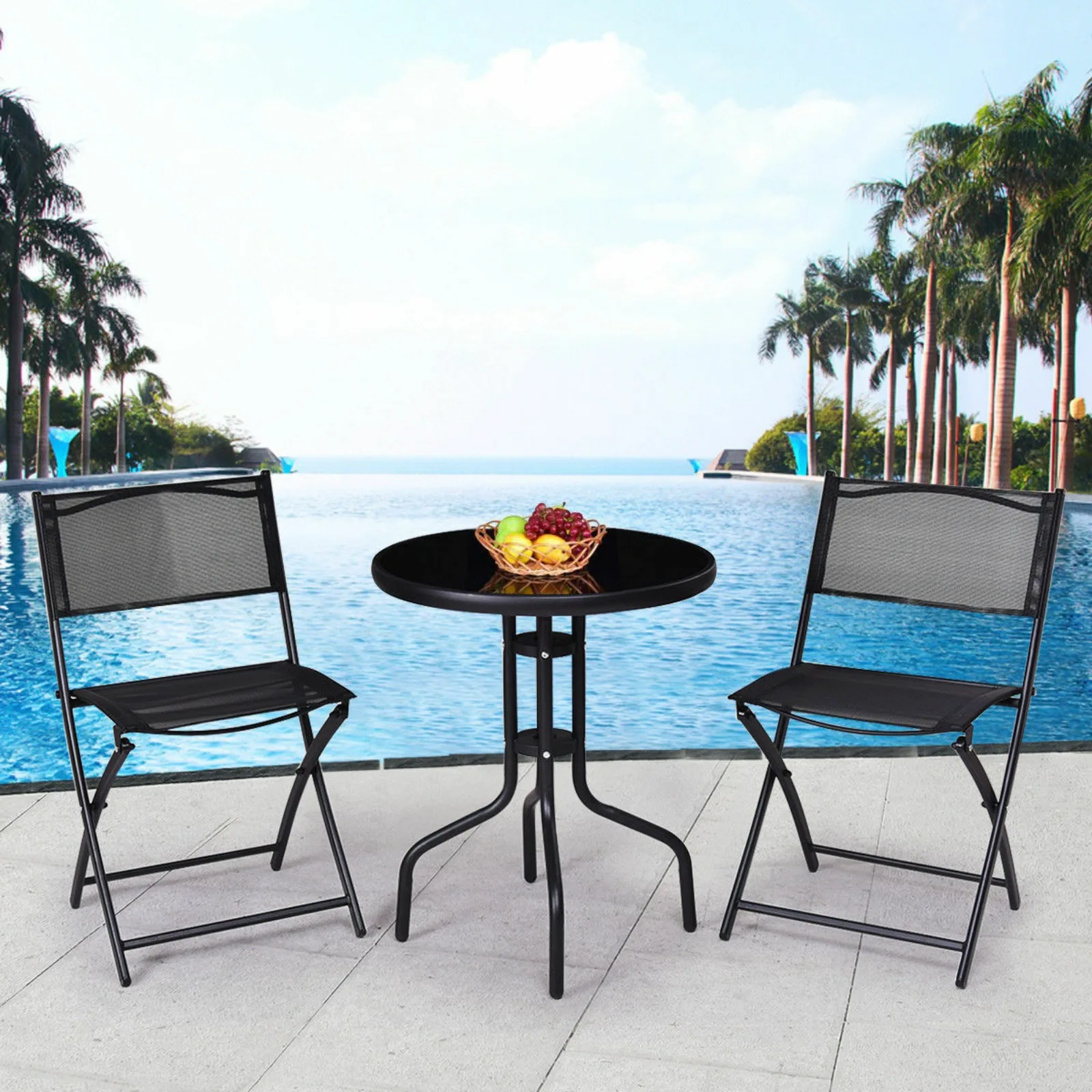 

US 3 Pcs Bistro Set Garden Backyard Table Folding Chairs Outdoor Patio Furniture