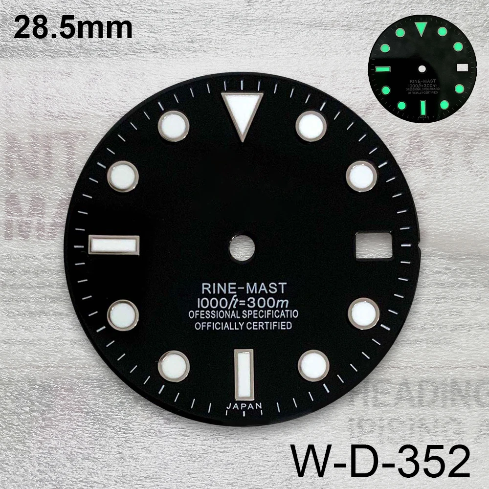 28.5mm Black Enamel S Dial Fit NH35/NH36/4R/7S Automatic Movement Green Luminous High-Quality Watch Modification Accessories