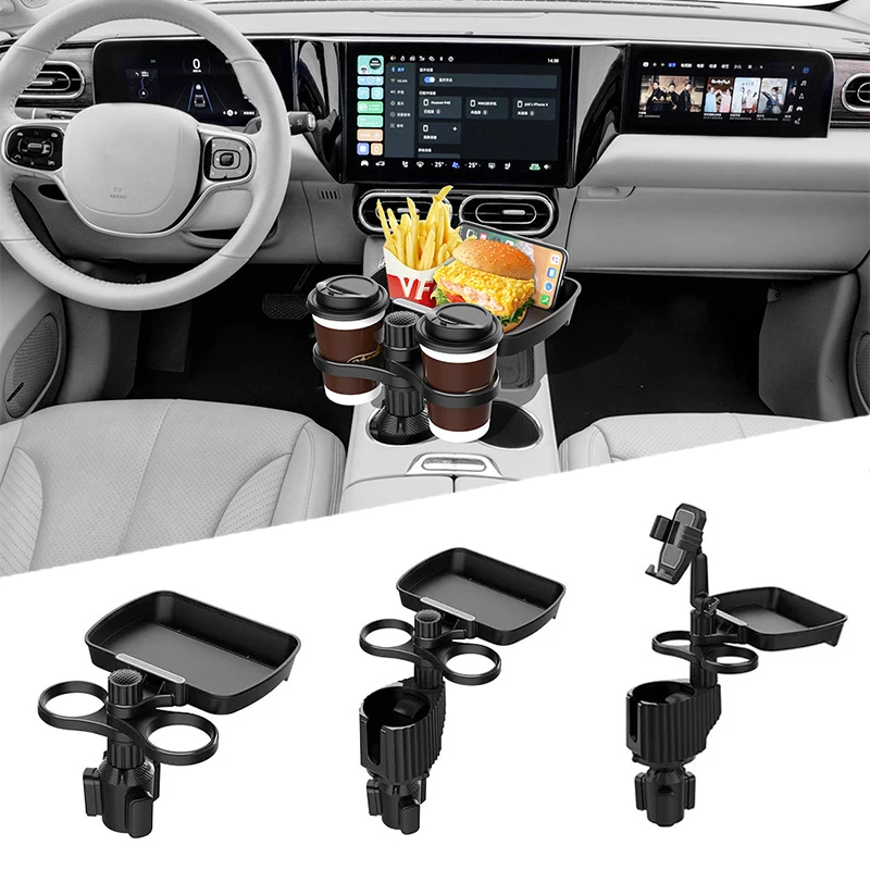 Car Cup Holder Tray 360 Degree Rotation Car Tray Table Phone Clip Car Food Table Organized Adjustable Drink Holder