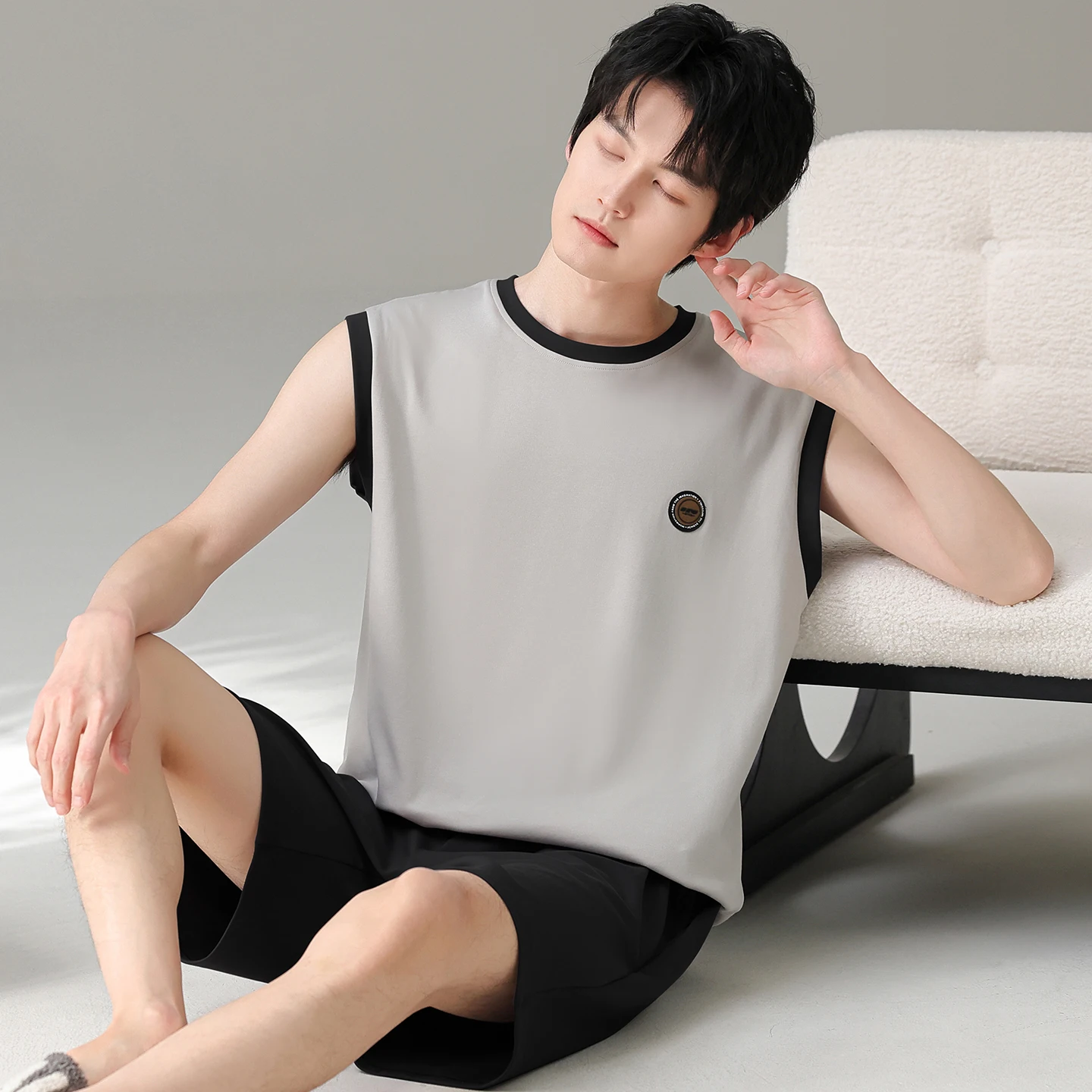 Summer Modal Men Pajamas Set Casual Soft Loose L-7XL Male Vest Pyjamas Mens Sleevesless Sleepwear