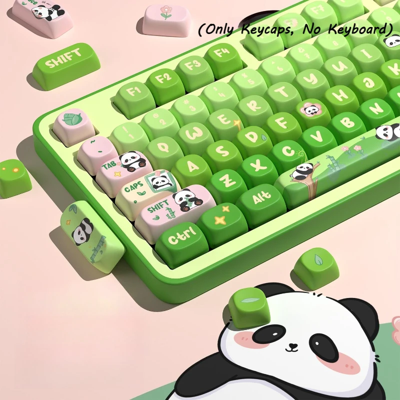 Cute Panda PBT Keycaps 131 Keys MOA Profile Keycap Set Five Side Dye Sublimation Cartoon Animal KeyCaps for Mechanical Keyboard