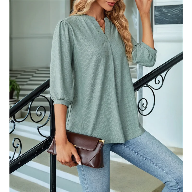 ABP-Blusas informales de negocios de verano para mujer, camisas de manga corta con cuello en V, lindas camisetas de encaje caladas