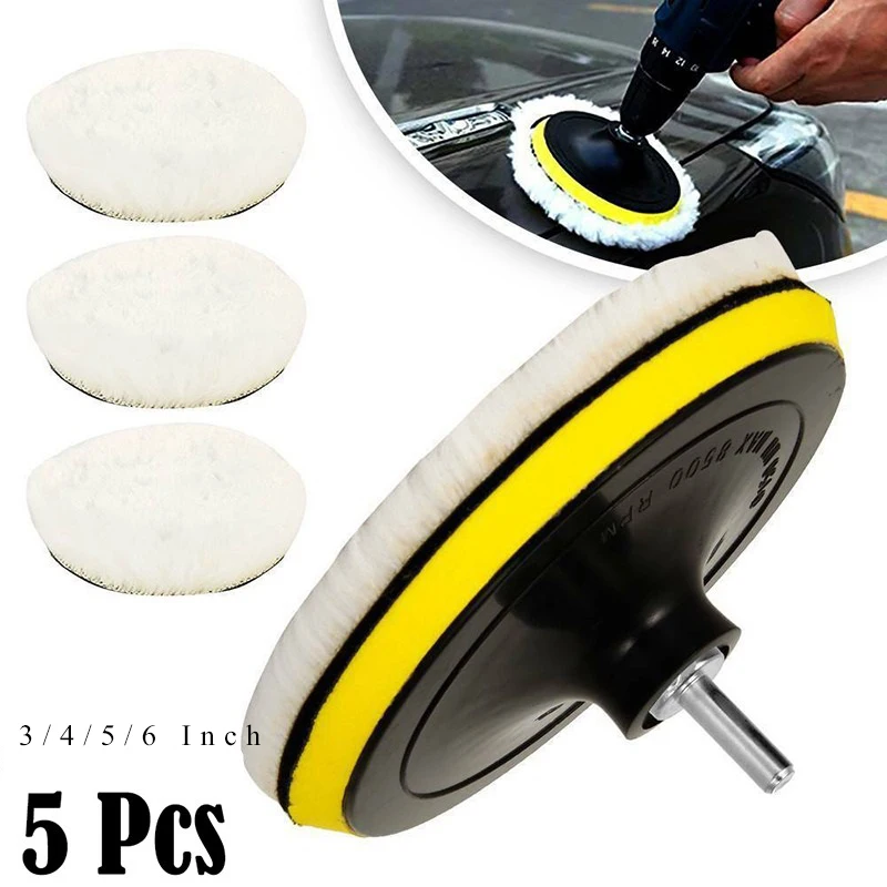 Juego de almohadillas de pulido universales para coche, 5 piezas, 3/4/5/6/7 pulgadas, máquina de lana suave, disco de esponja de encerado, cuidado de pintura automática, limpieza de Detalles