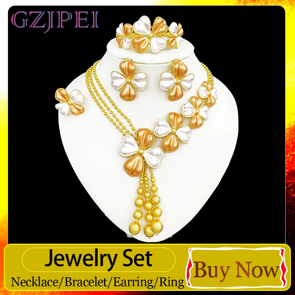 GZJPEI Elegant Women Wedding Jewelry Set Italian Dubai 18K Gold Color Multi Layer Jewelry Accessories 2026 Trendy New