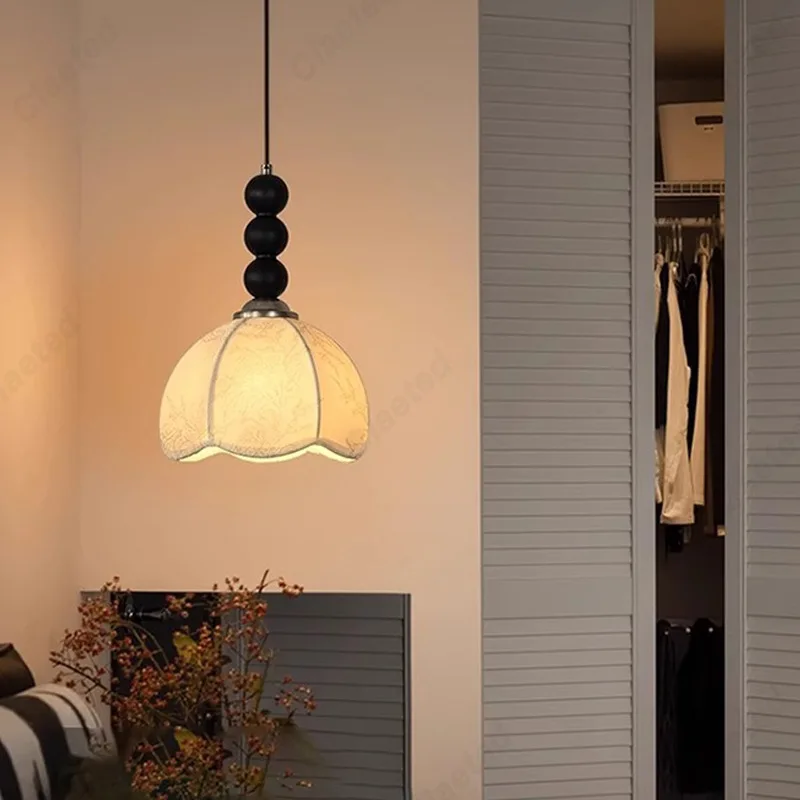 

American Retro LED Fabric Lampshade Chandelier Living Room Dining Room Bar Bedroom Bedside Decorative Lighting