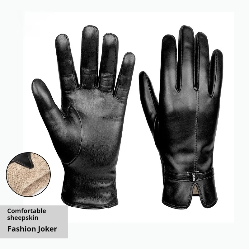 

Touch screen sheepskin warm gloves Ladies fashion winter outdoor cycling driving business leather gloves plus fleece