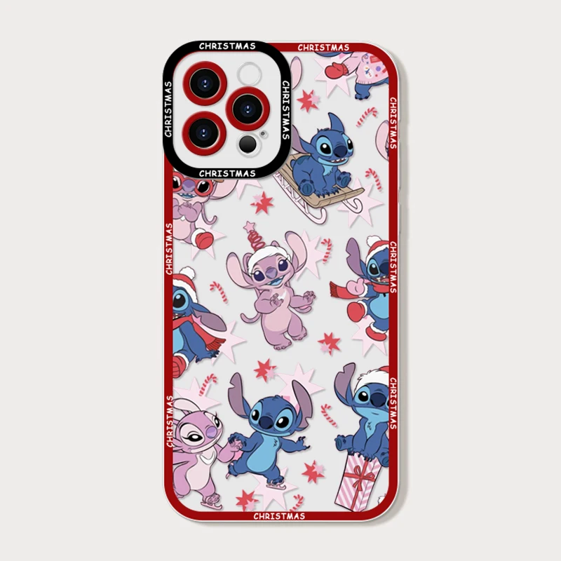حافظة لهاتف آيفون 17 16e 16 15 14 13 12 11 Air Pro Max XSMax Plus Disney Stitch Angel Christmas غطاء خلفي ناعم شفاف #3