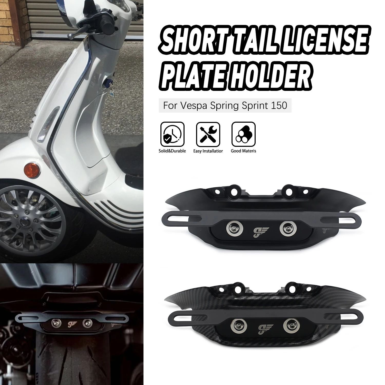 Accesorios Moto Fit for Vespa Sprint Primavera 150 Rear Splash Guard Licence Plate Fender modify Black Carbon Fiber Texture