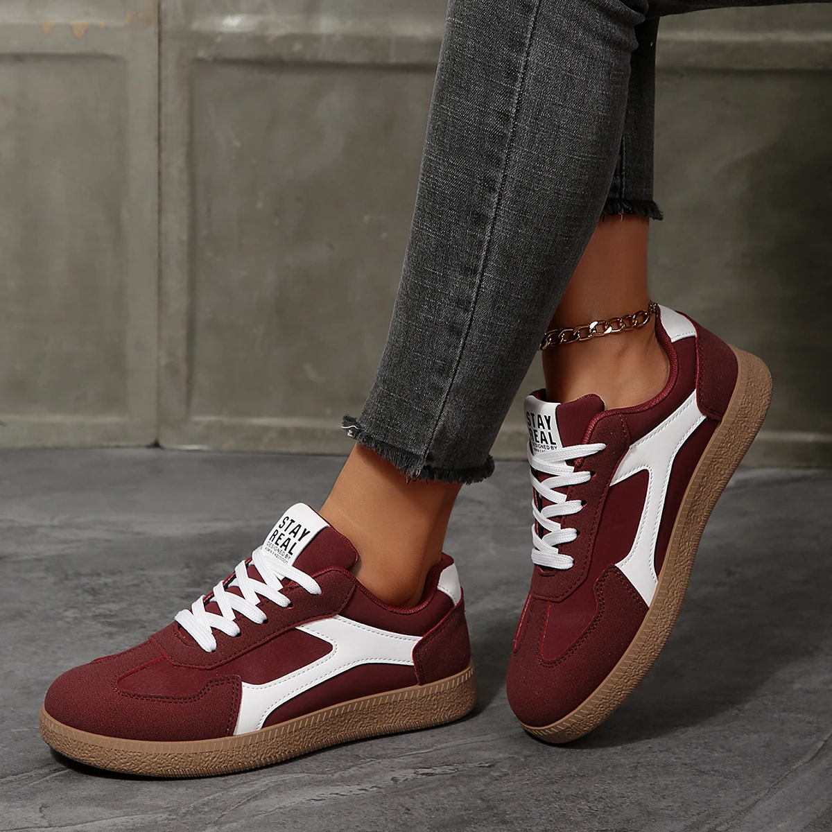 2026 Fall Women's Fashion Suede Sneakers with Double Buckle Metal Details Lightweight Breathable Comfortable Casual Flats