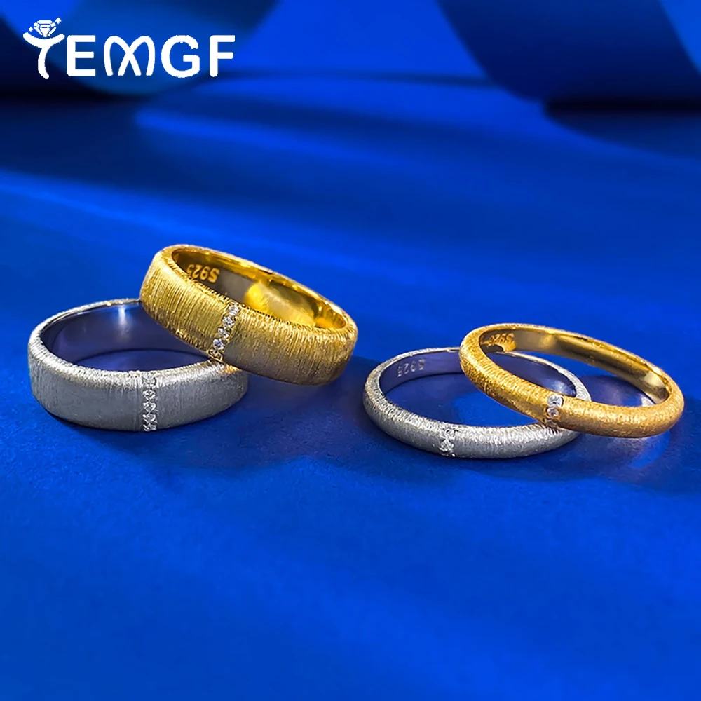 

Кольца с цирконом TEMGF, стерлинговое серебро 925 пробы, позолоченное кольцо 18 карат для пары, ювелирные изделия, волочение проволоки, ремесло, широкий/узкий стиль в стиле ретро